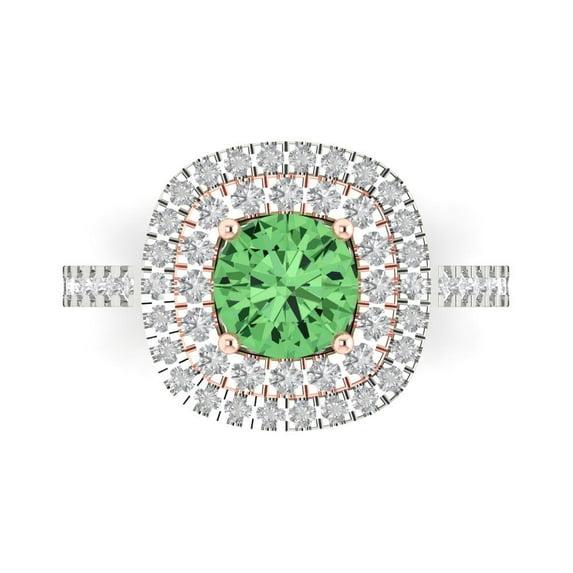 Solitaire with Accents Engagement Ring for Women - 1.615ct Simulated Green Diamond in 14K White/Rose Gold Promise Ring
