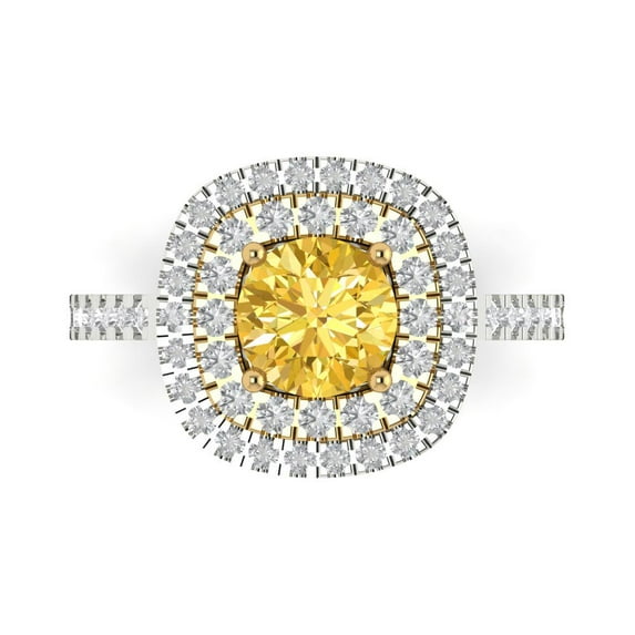 Clara Pucci 14K White/Yellow Gold 1.61ct Yellow Halo Ring for Women
