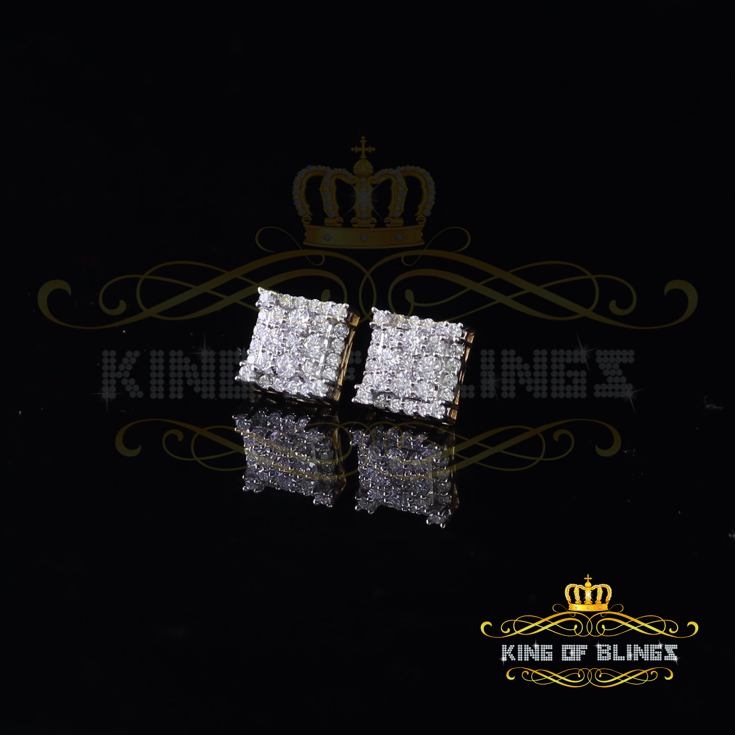 Stud Square D Color Genuine Moissanite Earrings 1.75 ct. t.w., 10k, Yellow Gold