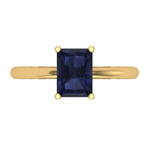 Solitaire Engagement Ring for Women - 1.75ct Simulated Blue Sapphire in 14K Yellow Gold Promise Ring
