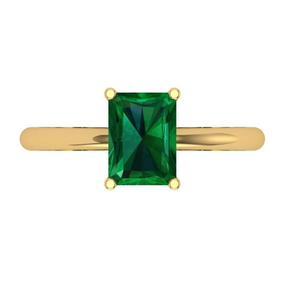 1.75 ctw Solitaire Anniversary Ring for Women | Radiant Cut Simulated Emerald | Hyperallergenic Solid 18K Yellow Gold