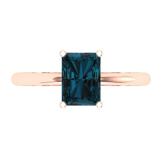 1.75 ct Radiant Cut Natural London Blue Topaz Solitaire 18K Rose Gold Womens Engagement Ring