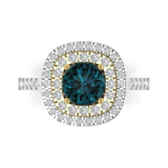 Clara Pucci 14K White/Yellow Gold Solid Gold LondonBlueTopaz Halo Anniversary Ring for Women - 1.615 cttw Round Cut