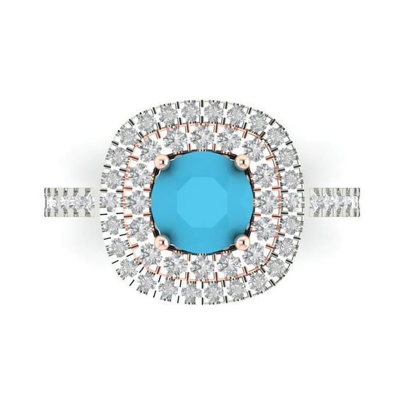 1.615 ct Round Cut Simulated Turquoise Solitaire with Simulated Diamond Accents 14K White/Rose Gold Womens Engagement Ring