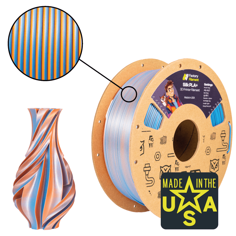 1.75mm Dual Color Silk Blue + Orange PLA 3D Printer Filament, 1 KG Spool, Dimensional Accuracy +/- 0.02 mm, Dual Color 3D Printing Filament