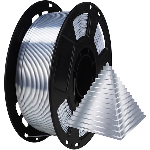 1.75mm Silk Pearlescent Metal Silver Shiny PLA Filament, 1kg 3D Printing Material Widely Support for FDM Printer, Pack with Extra Filament Sample by
