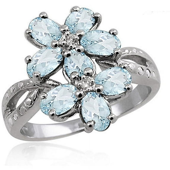 1.76 Carat Aquamarine Gemstone and Accent White Diamond Ring