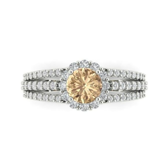 Halo Engagement Ring for Women - 1.83ct Yellow Moissanite in 18K White Gold Promise Ring