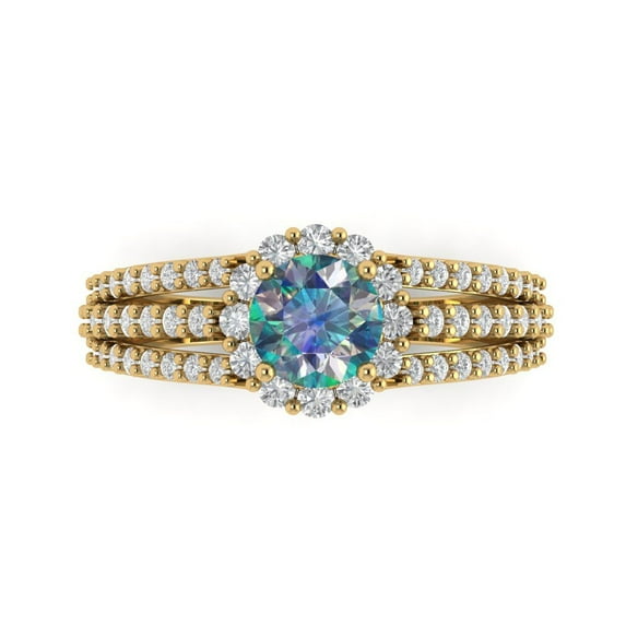 Halo Engagement Ring for Women - 1.83ct Blue Moissanite in 18K Yellow Gold Promise Ring