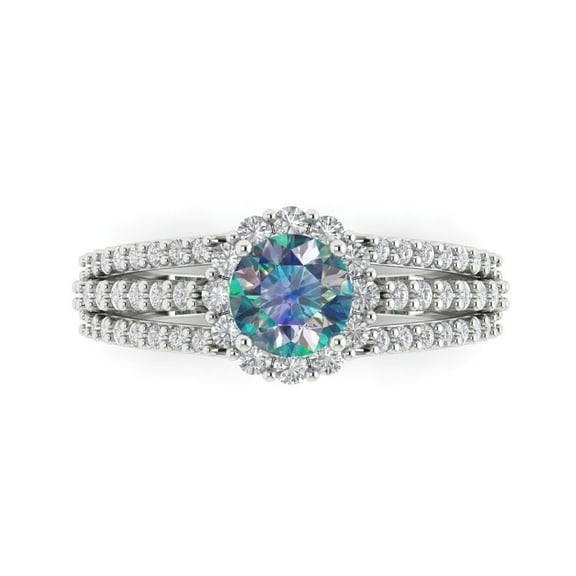 Halo Engagement Ring for Women - 1.83ct Blue Moissanite in 14K White Gold Promise Ring