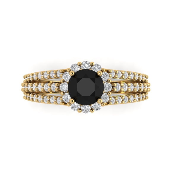 Halo Engagement Ring for Women - 1.83ct Natural Onyx in 14K Yellow Gold Promise Ring