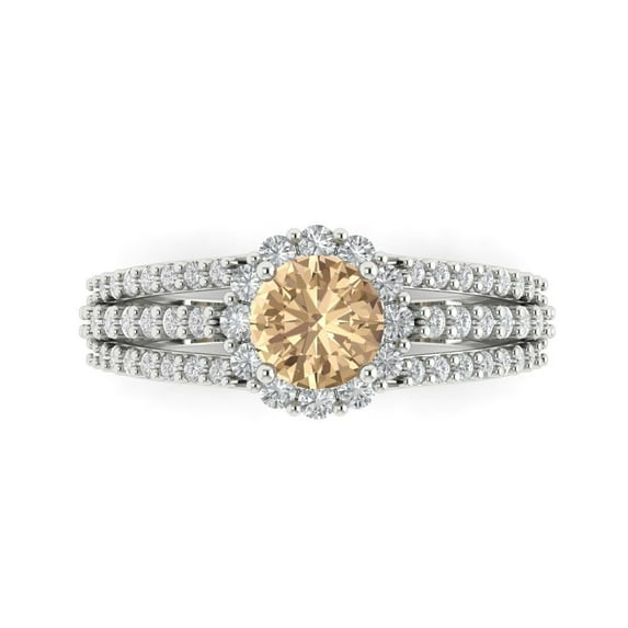 Halo Engagement Ring for Women - 1.83ct Yellow Moissanite in 14K White Gold Promise Ring