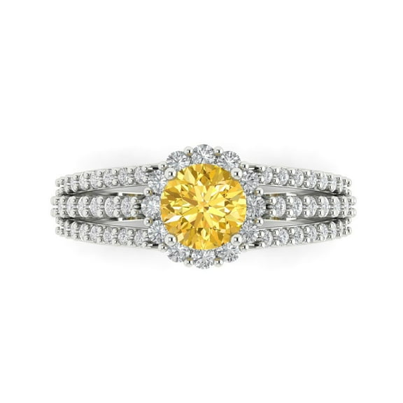 Halo Engagement Ring for Women - 1.83ct Simulated Yellow Diamond in 14K White Gold Promise Ring