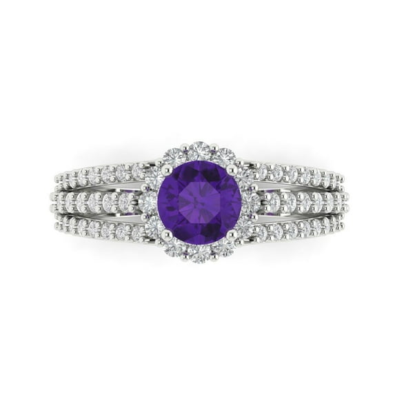 Clara Pucci 14K White Gold 1.83ct Amethyst Halo Ring for Women
