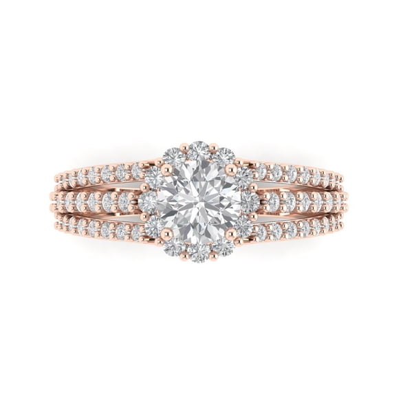 Clara Pucci 14K Rose Gold Solid Gold Clear Halo Anniversary Ring for Women - 1.83 cttw Round Cut