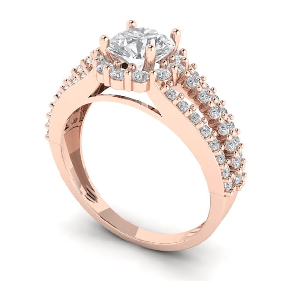 1.76 ct round cut clear Zircon 14k rose gold halo Bridal Wedding Engagement Promise Anniversary Ring for Women size 5