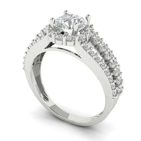 1.76 ct round cut clear Zircon 18k white gold halo Bridal Wedding Engagement Promise Anniversary Ring for Women size 5