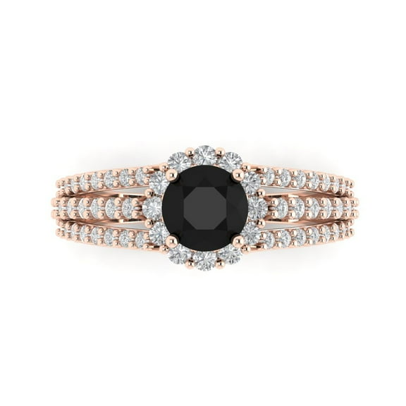 1.76ct Round Cut Black Natural Onyx 14k Pink Rose Gold Engraving Statement Bridal Wedding Halo Designer Ring Size 7.5