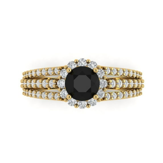 1.76ct Round Cut Black Natural Onyx 18k Yellow Gold Engraving Statement Bridal Wedding Halo Designer Ring Size 4.5