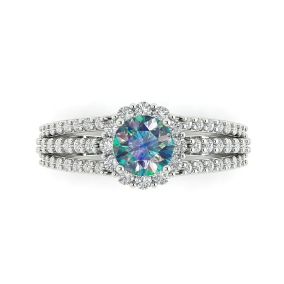 1.76ct Round Cut Blue Moissanite 18k White Gold Engraving Statement Bridal Wedding Halo Designer Ring Size 8
