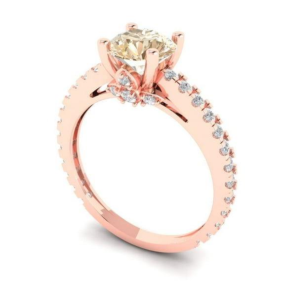 1.76ct Round Cut Blue Natural Sky Blue Topaz 18k Pink Rose Gold Engraving Statement Bridal Wedding Halo Designer Ring Size 5.25