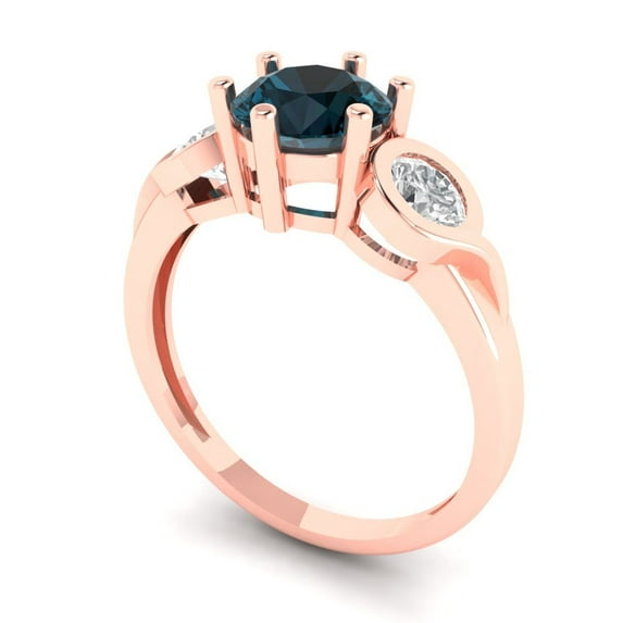 1.76ct Round Cut Blue Natural Sky Blue Topaz 18k White Gold Engraving Statement Bridal Wedding Halo Designer Ring Size 8.25