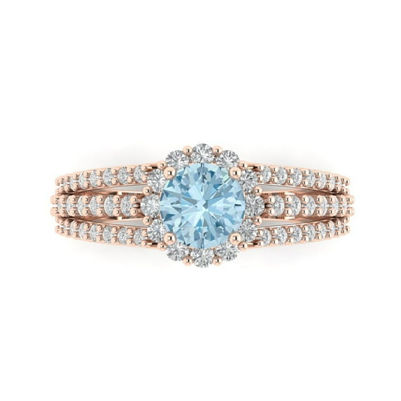 Clara Pucci 14K Rose Gold 1.83ct SwissBlueTopaz Halo Ring for Women
