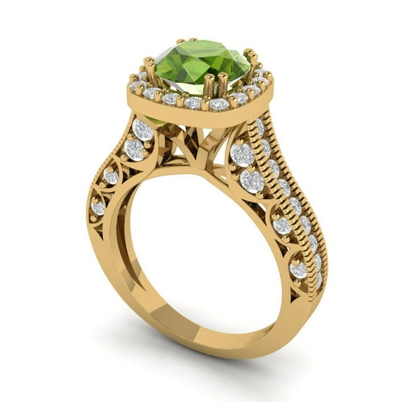 1.76ct Round Cut Blue Crystal 18k Yellow Gold Engraving Statement Bridal Wedding Halo Designer Ring Size 6.25