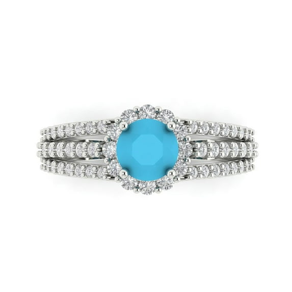 Clara Pucci 14K White Gold 1.83ct Turquoise Halo Ring for Women