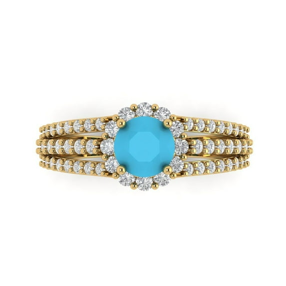 Clara Pucci 14K Yellow Gold 1.83ct Turquoise Halo Ring for Women
