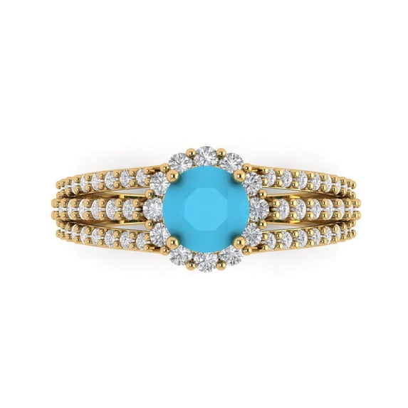 Clara Pucci 14K Yellow Gold 1.83ct Turquoise Halo Ring for Women