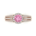 thumbnail image 1 of 1.76ct Round Cut Pink Crystal 18k Pink Rose Gold Engraving Statement Bridal Wedding Halo Designer Ring Size 4.5, 1 of 5