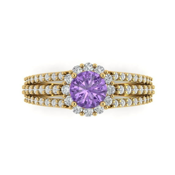 1.76ct Round Cut Purple Alexandrite 18k Yellow Gold Engraving Statement Bridal Wedding Halo Designer Ring Size 8