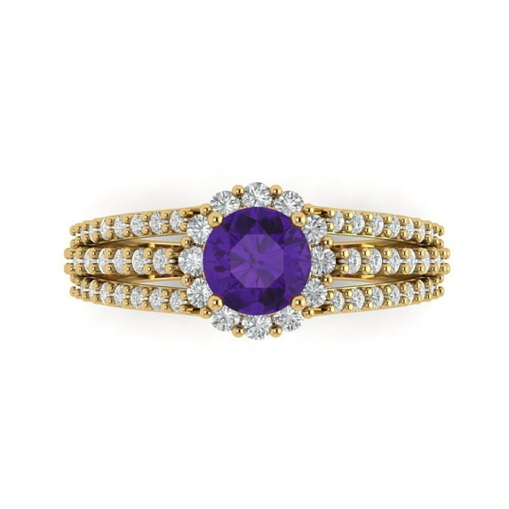 Clara Pucci 14K Yellow Gold 1.83ct Amethyst Halo Ring for Women