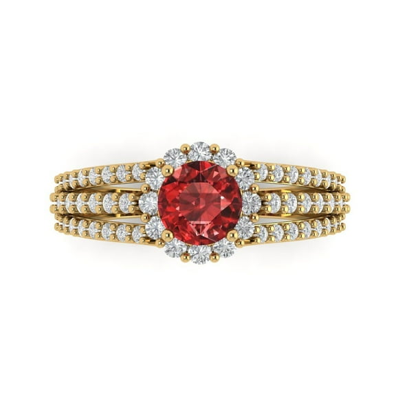 1.76ct Round Cut Red Natural Garnet 14k Yellow Gold Engraving Statement Bridal Wedding Halo Designer Ring Size 7.5
