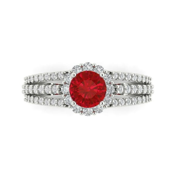 1.76ct Round Cut Red Ruby 18k White Gold Engraving Statement Bridal Wedding Halo Designer Ring Size 4.5