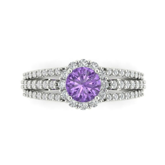 Clara Pucci 14K White Gold Solid Gold Alexandrite Halo Anniversary Ring for Women - 1.83 cttw Round Cut