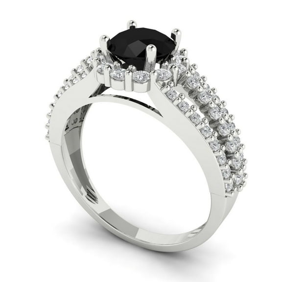 1.76ct round cut black natural onyx 14k white gold halo Bridal Wedding Engagement Promise Anniversary Ring for Women size 6.75