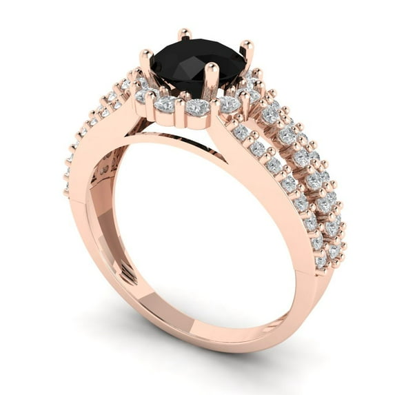 1.76ct round cut black natural onyx 18k rose gold halo Bridal Wedding Engagement Promise Anniversary Ring for Women size 9