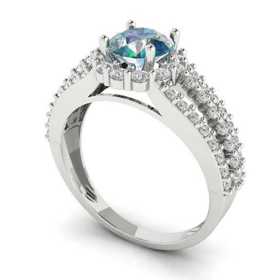 1.76ct round cut blue moissanite 14k white gold halo Bridal Wedding Engagement Promise Anniversary Ring for Women size 7.75