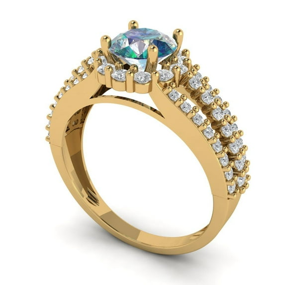 1.76ct round cut blue moissanite 14k yellow gold halo Bridal Wedding Engagement Promise Anniversary Ring for Women size 4.25