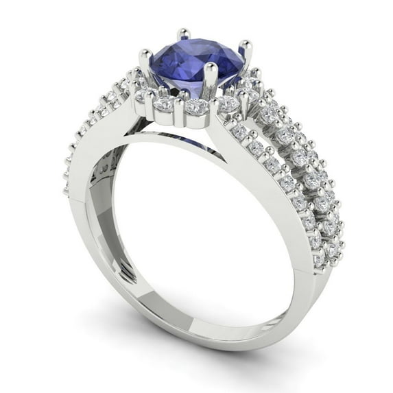 1.76ct round cut blue tanzanite 14k white gold halo Bridal Wedding Engagement Promise Anniversary Ring for Women size 8.25