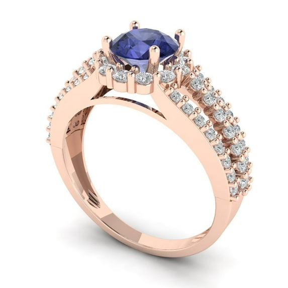 1.76ct round cut blue tanzanite 18k rose gold halo Bridal Wedding Engagement Promise Anniversary Ring for Women size 4.25
