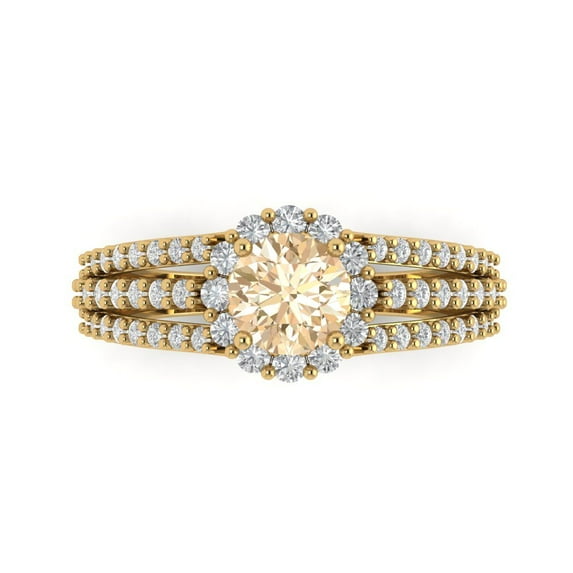Clara Pucci 14K Yellow Gold Solid Gold Morganite Halo Anniversary Ring for Women - 1.83 cttw Round Cut