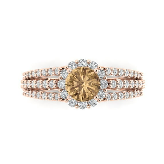 Clara Pucci 14K Rose Gold Solid Gold Champagne Halo Anniversary Ring for Women - 1.83 cttw Round Cut