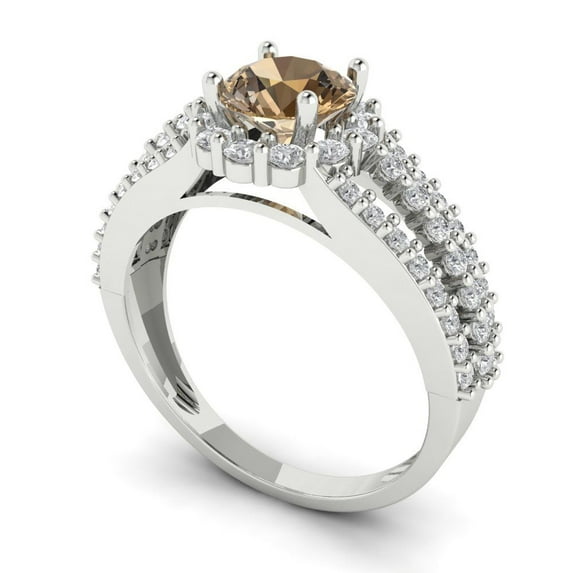 1.76ct round cut champagne Zircon 18k white gold halo Bridal Wedding Engagement Promise Anniversary Ring for Women size 4.75