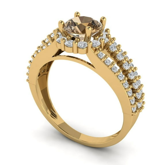 1.76ct round cut champagne Zircon 18k yellow gold halo Bridal Wedding Engagement Promise Anniversary Ring for Women size 10.5
