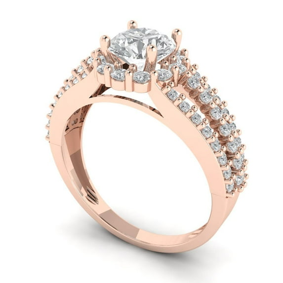 1.76ct round cut clear moissanite 18k rose gold halo Bridal Wedding Engagement Promise Anniversary Ring for Women size 10.25