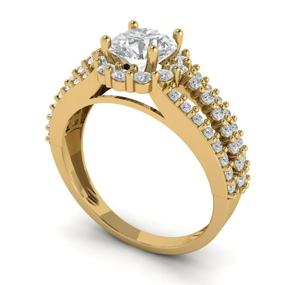 1.76ct round cut clear moissanite 18k yellow gold halo Bridal Wedding Engagement Promise Anniversary Ring for Women size 3.5