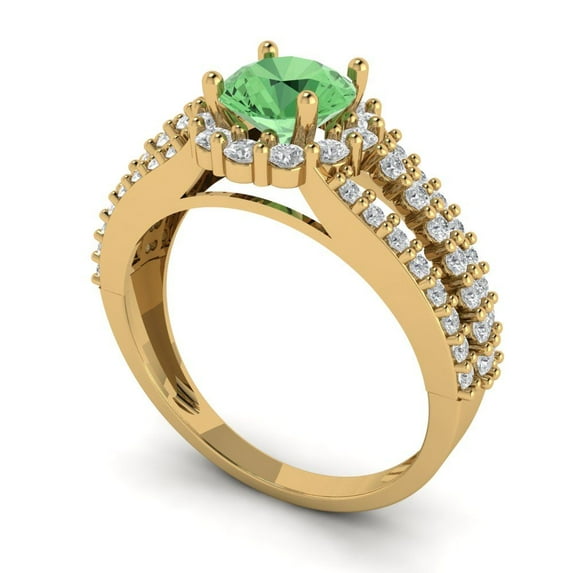 1.76ct round cut green Zircon 14k yellow gold halo Bridal Wedding Engagement Promise Anniversary Ring for Women size 7.25